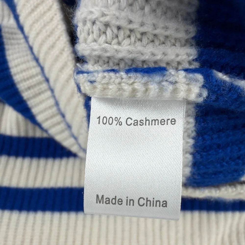 La Ligne Sweater Womens S Cream Blue Striped 100% Cashmere Ribbed Pullover - Picture 5 of 11